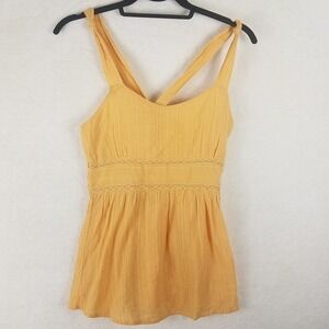Gramicci Orange Textured Peasant Top XS halter embroidered adjustable bohocotton